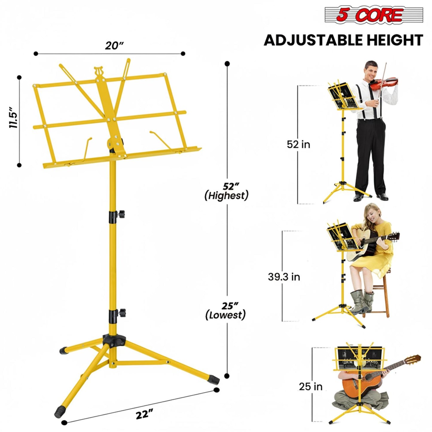 5 Core Music Stand Adjustable 57" Desktop Book Stands Sheet Holder All Metal Portable Bookstand image 2