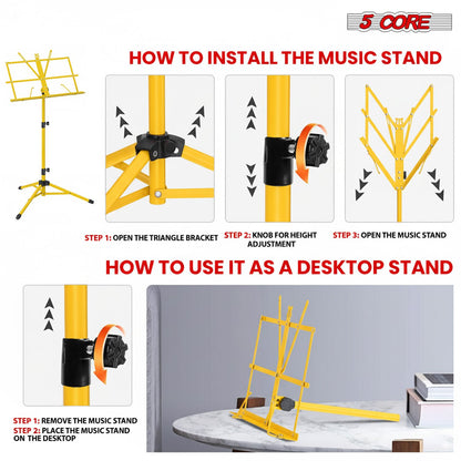 5 Core Music Stand Adjustable 57" Desktop Book Stands Sheet Holder All Metal Portable Bookstand image 3