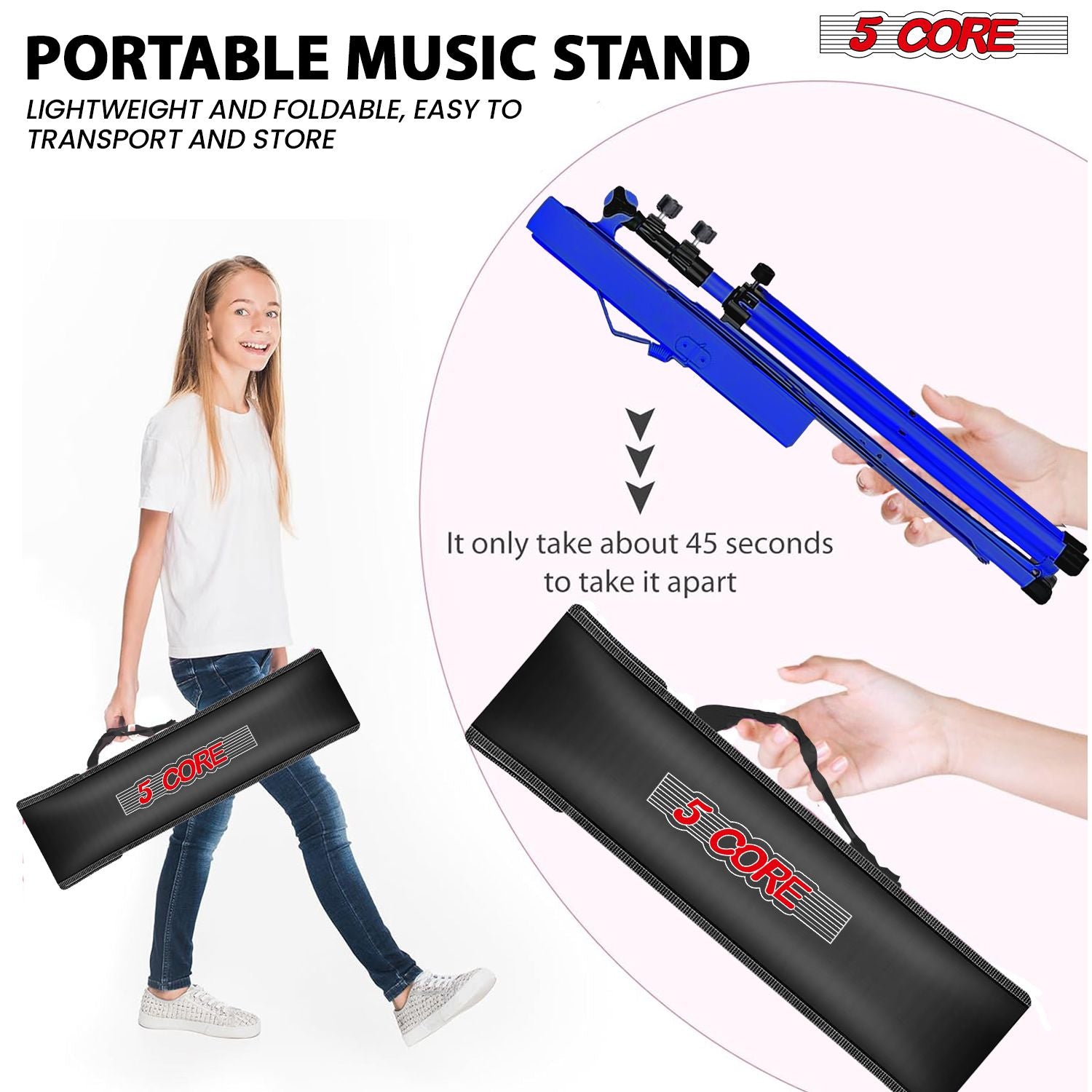 5 Core Music Stand Adjustable Desktop Book Stands Portable Sheet Holder All Metal Foldable Bookstand - MUS FLD BLU image 4
