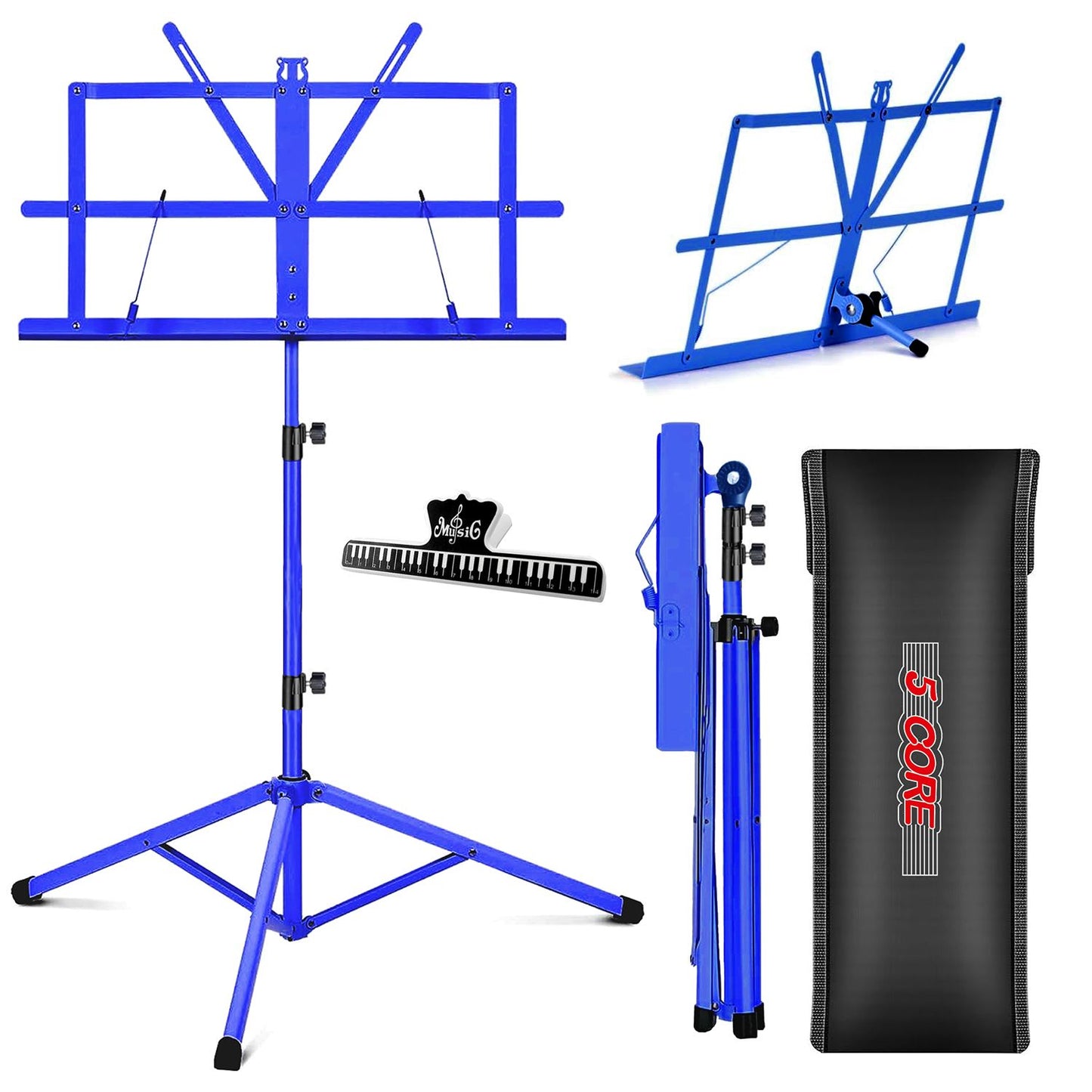 5 Core Music Stand Adjustable Desktop Book Stands Portable Sheet Holder All Metal Foldable Bookstand - MUS FLD BLU image 1