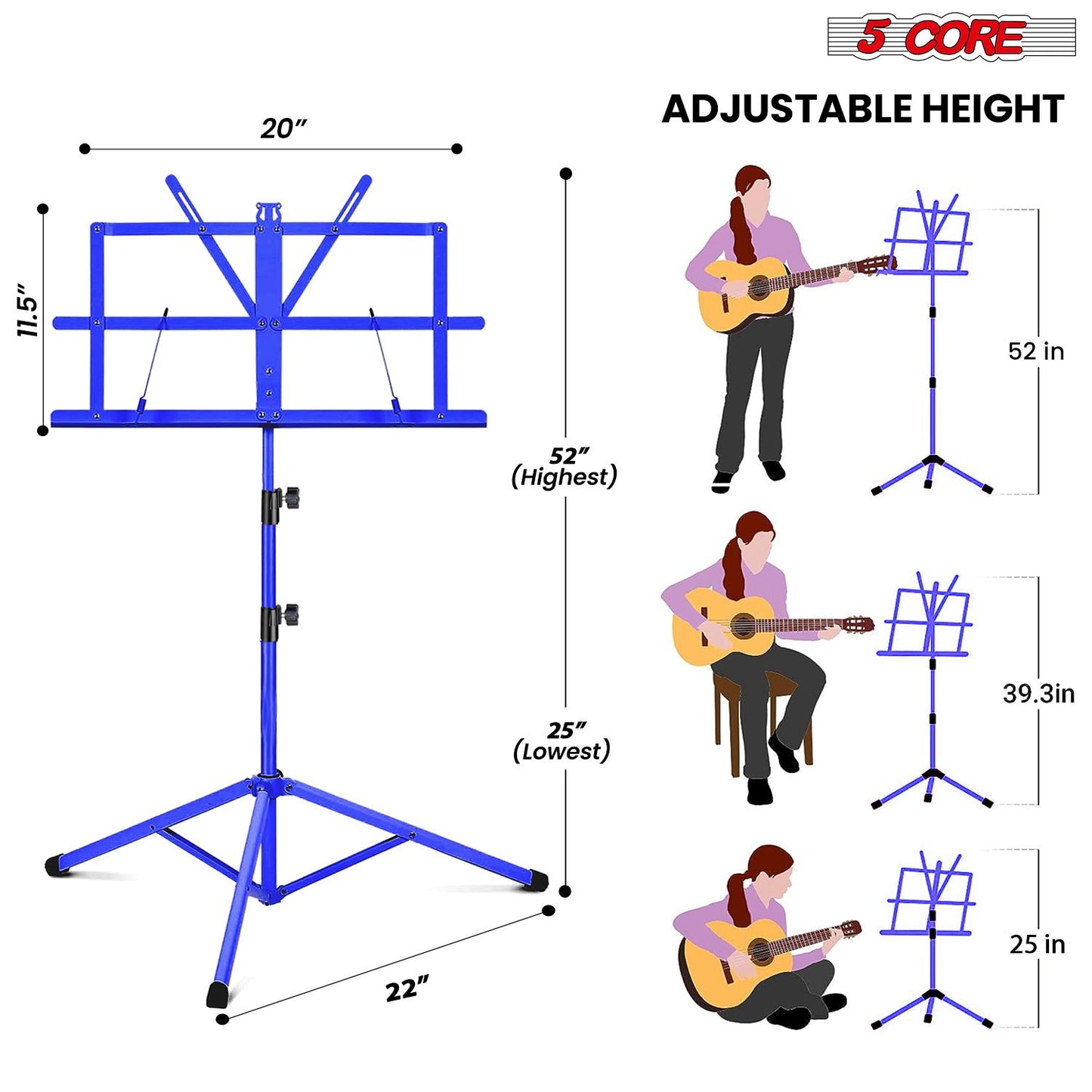 5 Core Music Stand Adjustable Desktop Book Stands Portable Sheet Holder All Metal Foldable Bookstand - MUS FLD BLU image 2