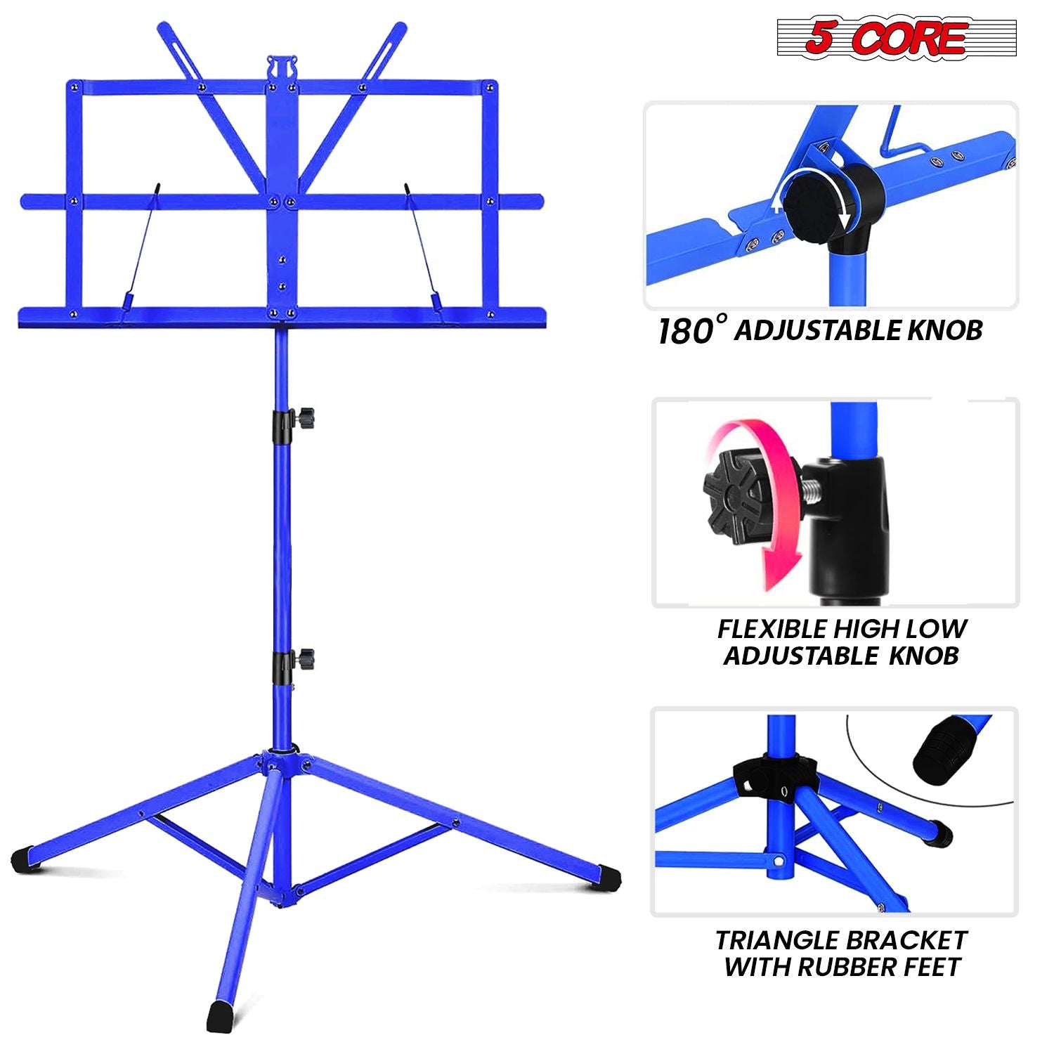 5 Core Music Stand Adjustable Desktop Book Stands Portable Sheet Holder All Metal Foldable Bookstand - MUS FLD BLU image 3
