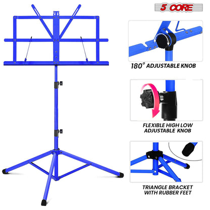 5 Core Music Stand Adjustable Desktop Book Stands Portable Sheet Holder All Metal Foldable Bookstand - MUS FLD BLU image 3