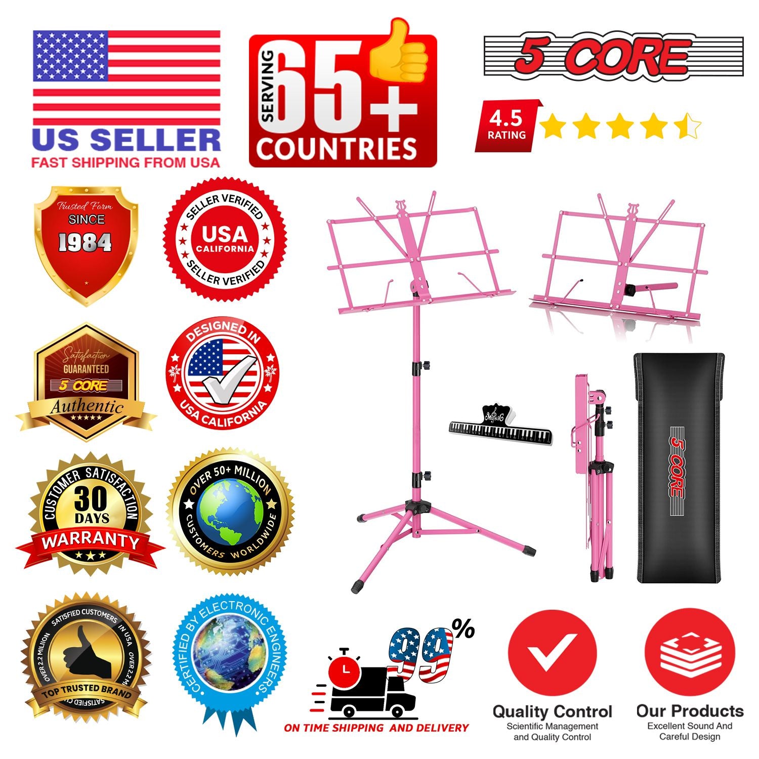 5 Core Music Stand Adjustable Desktop Book Stands Portable Sheet Holder All Metal Foldable Bookstand - MUS FLD PNK image 9