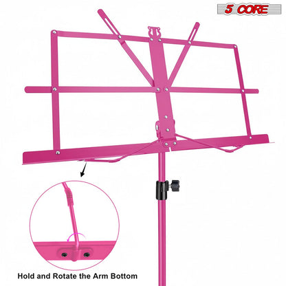 5 Core Music Stand Adjustable Desktop Book Stands Portable Sheet Holder All Metal Foldable Bookstand - MUS FLD PNK image 7