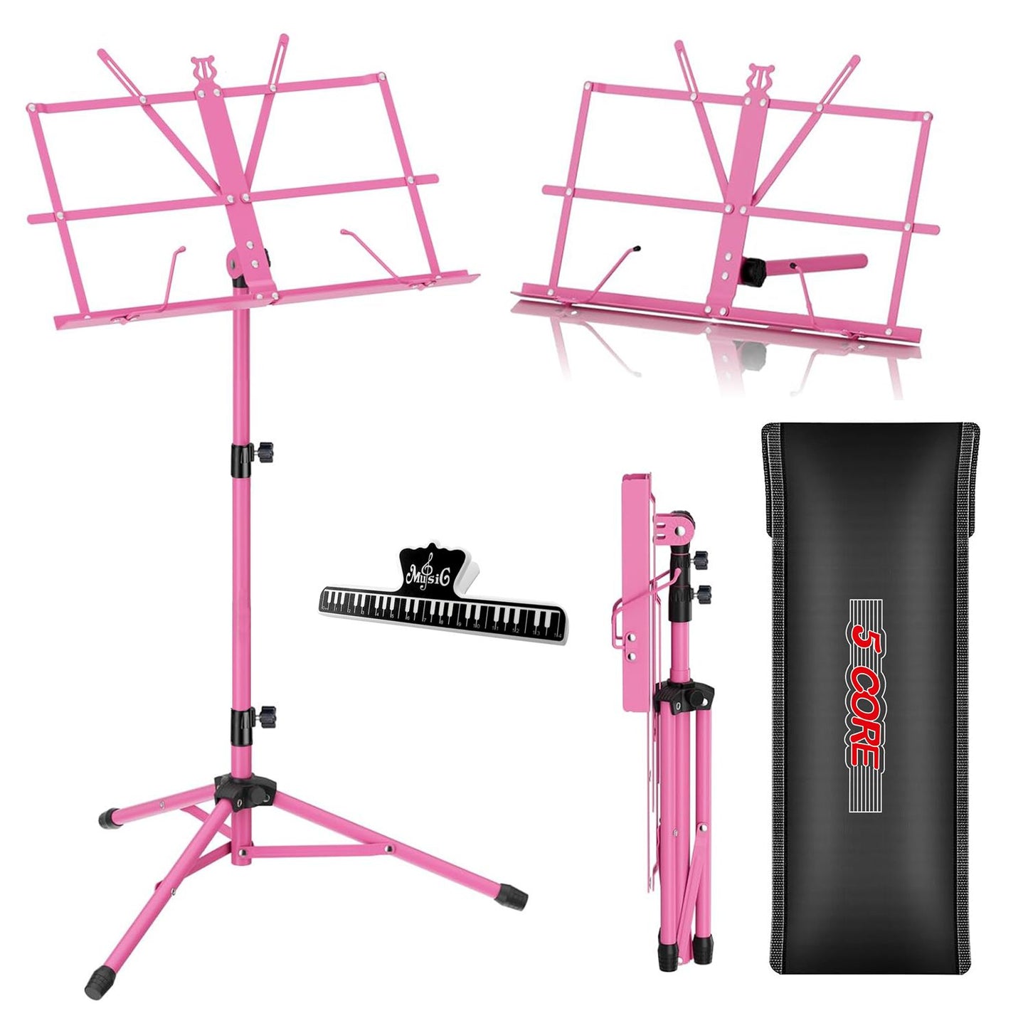5 Core Music Stand Adjustable Desktop Book Stands Portable Sheet Holder All Metal Foldable Bookstand - MUS FLD PNK image 1