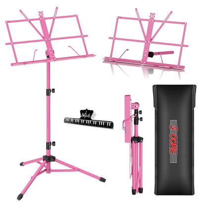 5 Core Music Stand Adjustable Desktop Book Stands Portable Sheet Holder All Metal Foldable Bookstand - MUS FLD PNK image 1