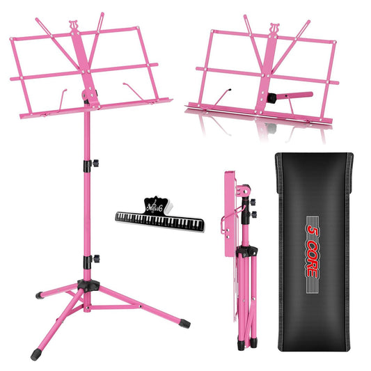 5 Core Music Stand Adjustable Desktop Book Stands Portable Sheet Holder All Metal Foldable Bookstand - MUS FLD PNK image 1