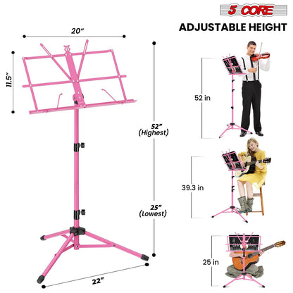 5 Core Music Stand Adjustable Desktop Book Stands Portable Sheet Holder All Metal Foldable Bookstand - MUS FLD PNK image 3
