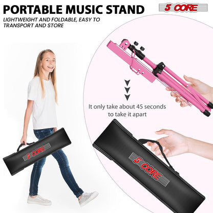 5 Core Music Stand Adjustable Desktop Book Stands Portable Sheet Holder All Metal Foldable Bookstand - MUS FLD PNK image 6