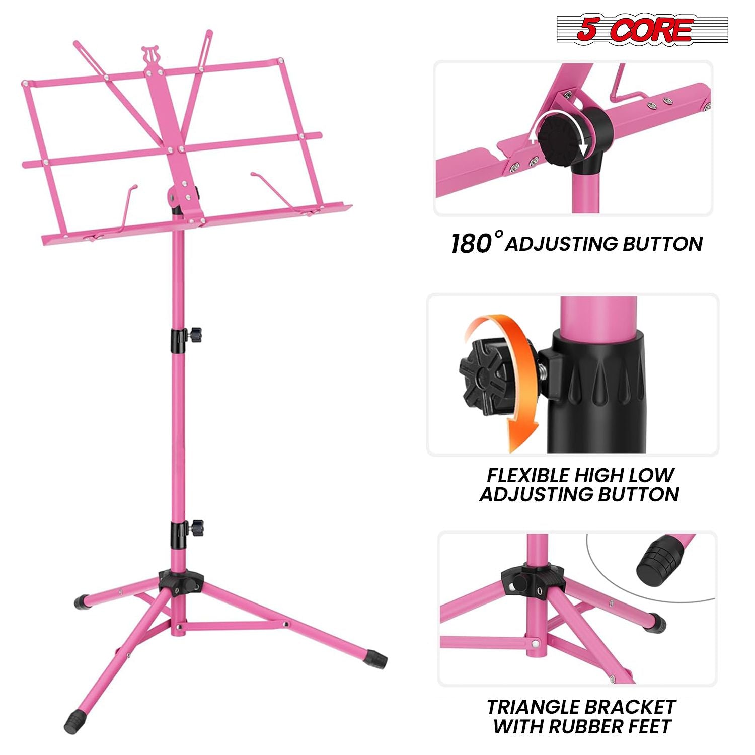 5 Core Music Stand Adjustable Desktop Book Stands Portable Sheet Holder All Metal Foldable Bookstand - MUS FLD PNK image 2