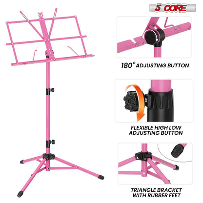 5 Core Music Stand Adjustable Desktop Book Stands Portable Sheet Holder All Metal Foldable Bookstand - MUS FLD PNK image 2