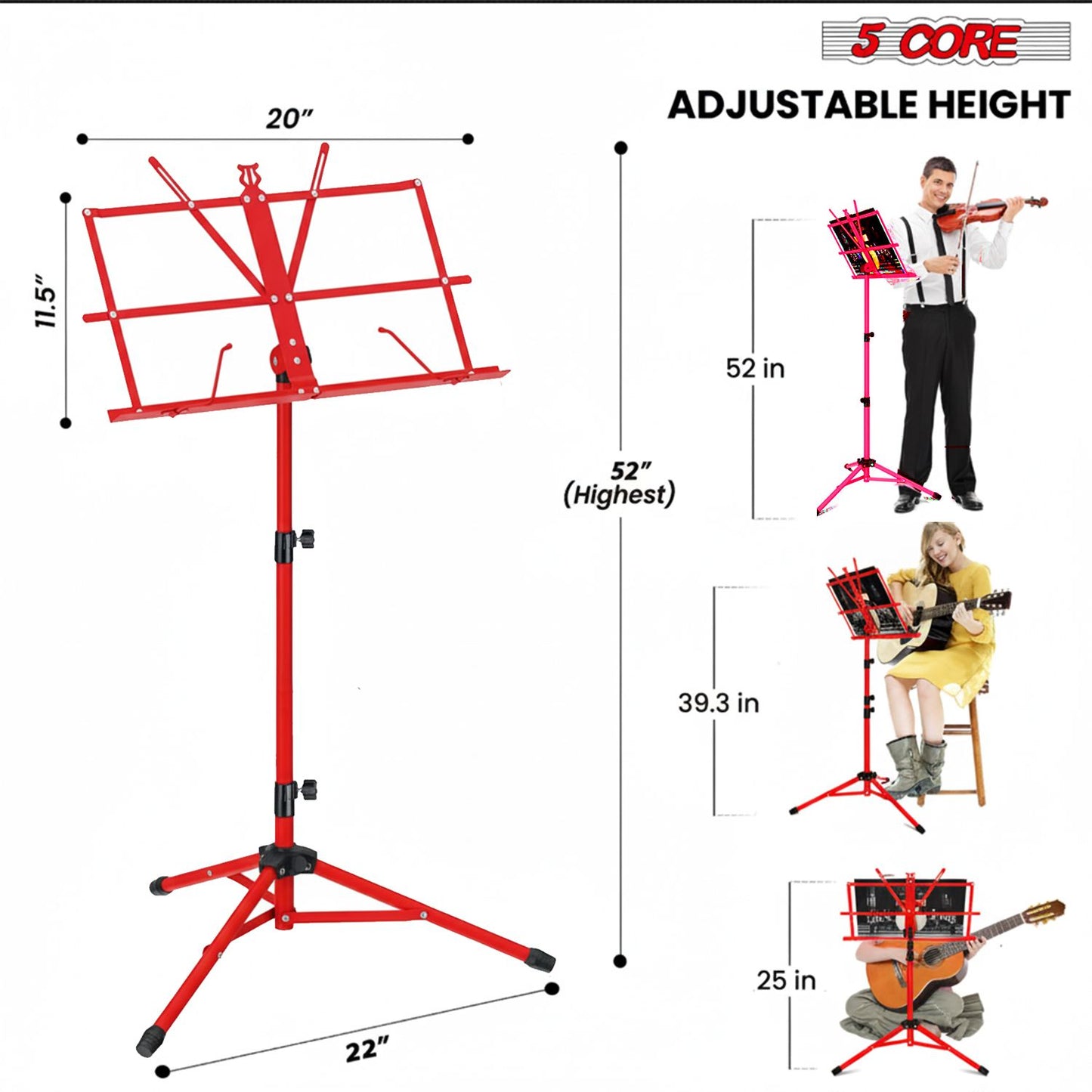 5 Core Music Stand Adjustable Desktop Book Stands Portable Sheet Holder All Metal Foldable Bookstand - MUS FLD RED image 2