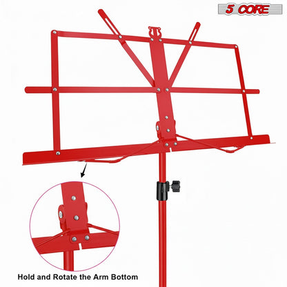 5 Core Music Stand Adjustable Desktop Book Stands Portable Sheet Holder All Metal Foldable Bookstand - MUS FLD RED image 7