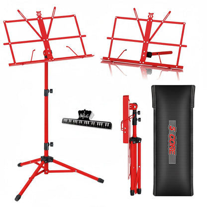 5 Core Music Stand Adjustable Desktop Book Stands Portable Sheet Holder All Metal Foldable Bookstand - MUS FLD RED image 1