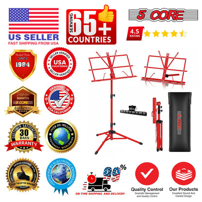 5 Core Music Stand Adjustable Desktop Book Stands Portable Sheet Holder All Metal Foldable Bookstand - MUS FLD RED image 9