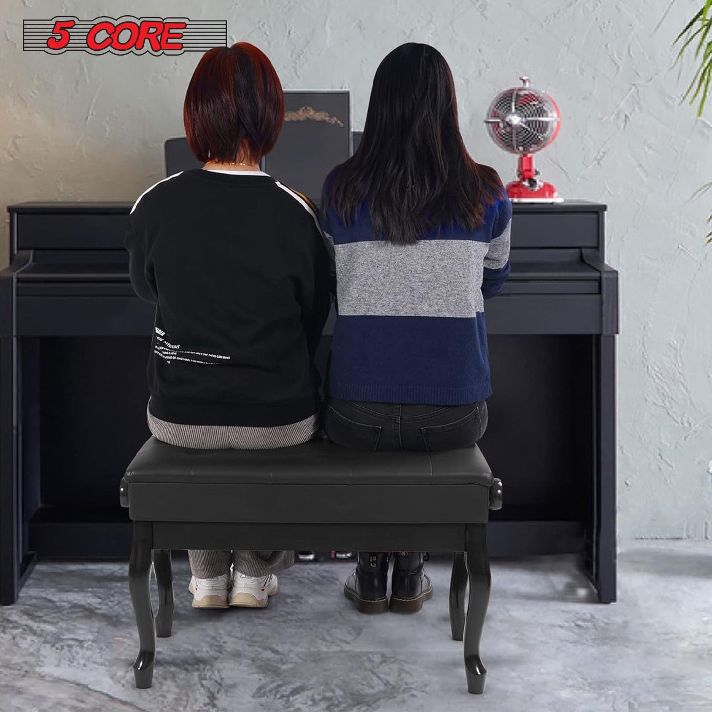 5 Core Piano Bench Wooden Height Adjustable Stool Heavy Duty Keyboard Seat with Storage - PNB WD HD BLK image 11