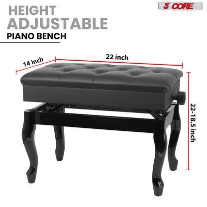 5 Core Piano Bench Wooden Height Adjustable Stool Heavy Duty Keyboard Seat with Storage - PNB WD HD BLK image 3