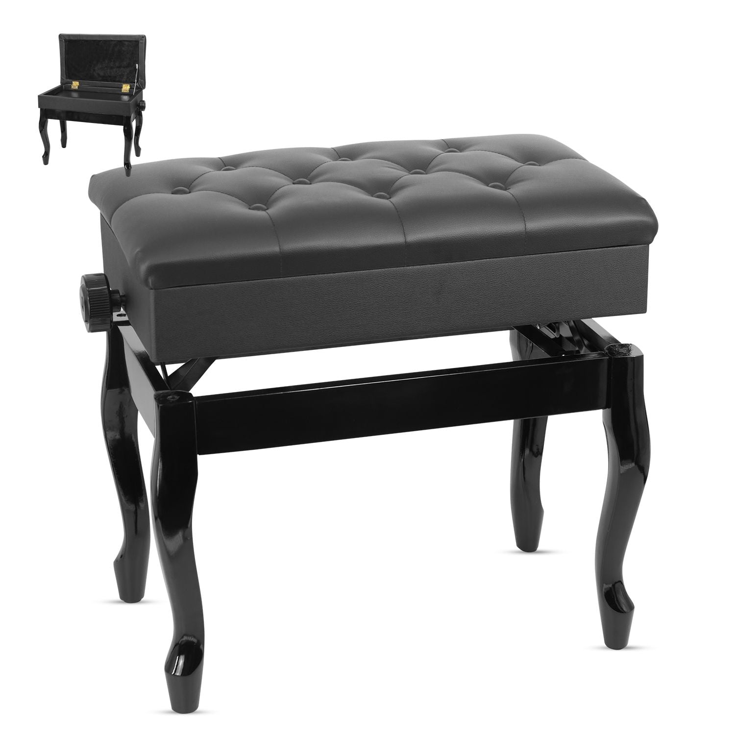 5 Core Piano Bench Wooden Height Adjustable Stool Heavy Duty Keyboard Seat with Storage - PNB WD HD BLK image 1