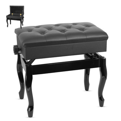 5 Core Piano Bench Wooden Height Adjustable Stool Heavy Duty Keyboard Seat with Storage - PNB WD HD BLK image 1