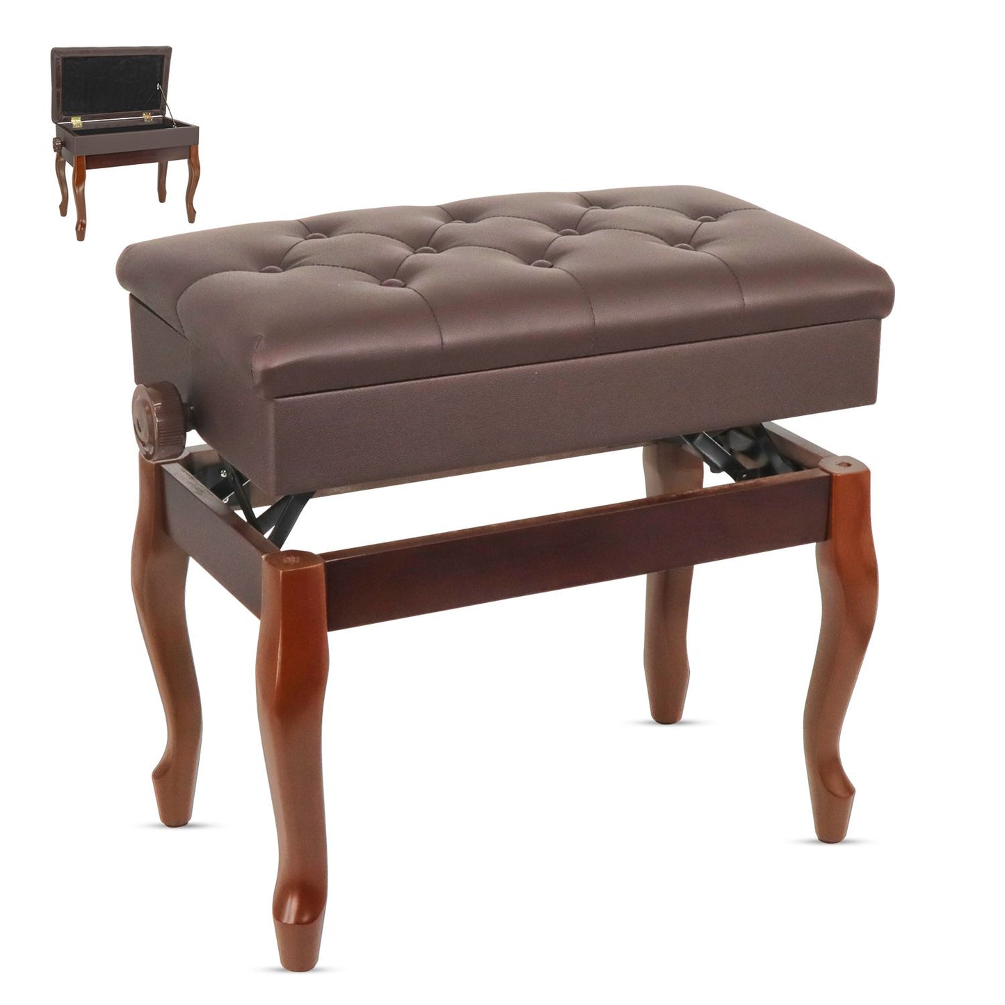 5 Core Piano Bench Wooden Height Adjustable Stool Heavy Duty Keyboard Seat with Storage - PNB WD HD BR image 1