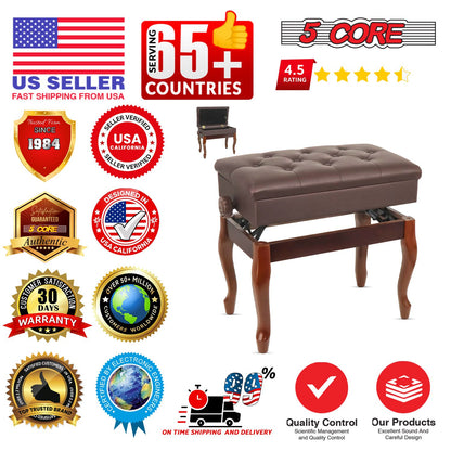 5 Core Piano Bench Wooden Height Adjustable Stool Heavy Duty Keyboard Seat with Storage - PNB WD HD BR image 12