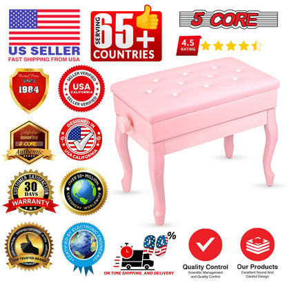5 Core Piano Bench Wooden Height Adjustable Stool Heavy Duty Keyboard Seat with Storage - PNB WD HD PNK image 11