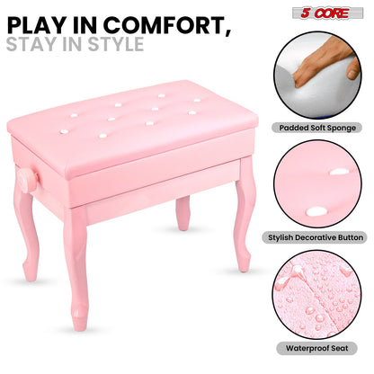 5 Core Piano Bench Wooden Height Adjustable Stool Heavy Duty Keyboard Seat with Storage - PNB WD HD PNK image 8