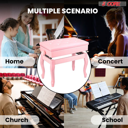 5 Core Piano Bench Wooden Height Adjustable Stool Heavy Duty Keyboard Seat with Storage - PNB WD HD PNK image 12