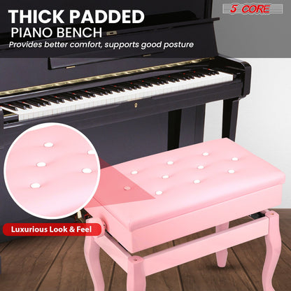 5 Core Piano Bench Wooden Height Adjustable Stool Heavy Duty Keyboard Seat with Storage - PNB WD HD PNK image 9