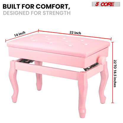 5 Core Piano Bench Wooden Height Adjustable Stool Heavy Duty Keyboard Seat with Storage - PNB WD HD PNK image 3