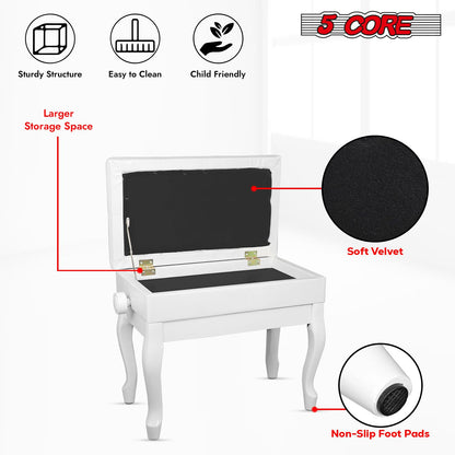 5 Core Piano Bench Wooden Height Adjustable Stool Heavy Duty Keyboard Seat with Storage - PNB WD HD WH image 10