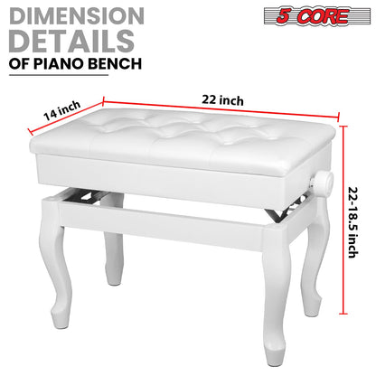 5 Core Piano Bench Wooden Height Adjustable Stool Heavy Duty Keyboard Seat with Storage - PNB WD HD WH image 3