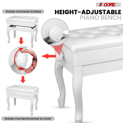 5 Core Piano Bench Wooden Height Adjustable Stool Heavy Duty Keyboard Seat with Storage - PNB WD HD WH image 6