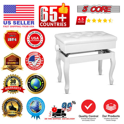 5 Core Piano Bench Wooden Height Adjustable Stool Heavy Duty Keyboard Seat with Storage - PNB WD HD WH image 11