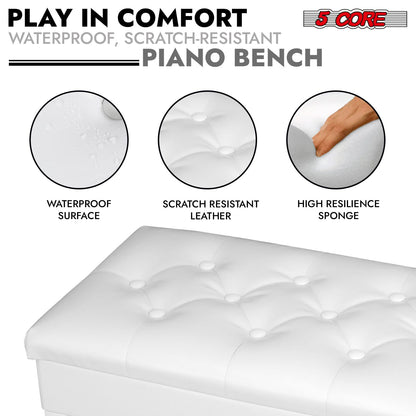 5 Core Piano Bench Wooden Height Adjustable Stool Heavy Duty Keyboard Seat with Storage - PNB WD HD WH image 4