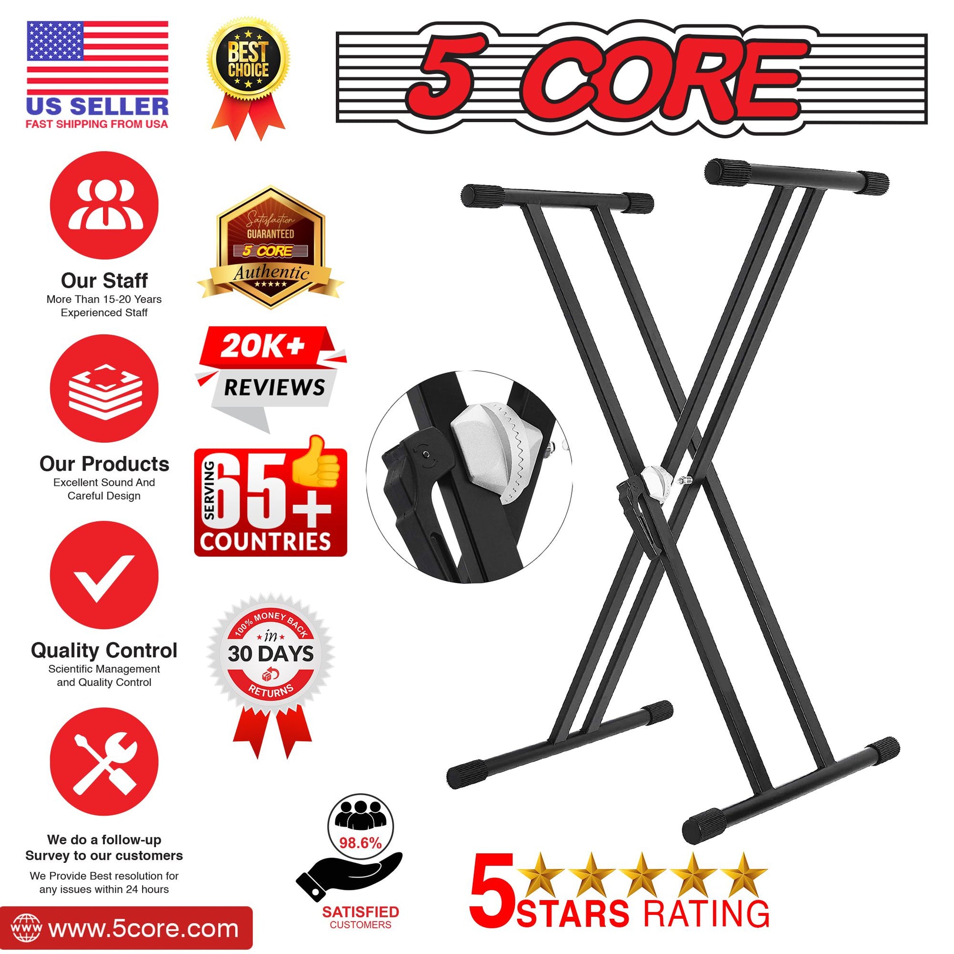 5 CORE Piano Keyboard Stand Double X Style Heavy Duty Adjustable Digital Electric Piano Riser Durable & Sturdy Music Syn image 5