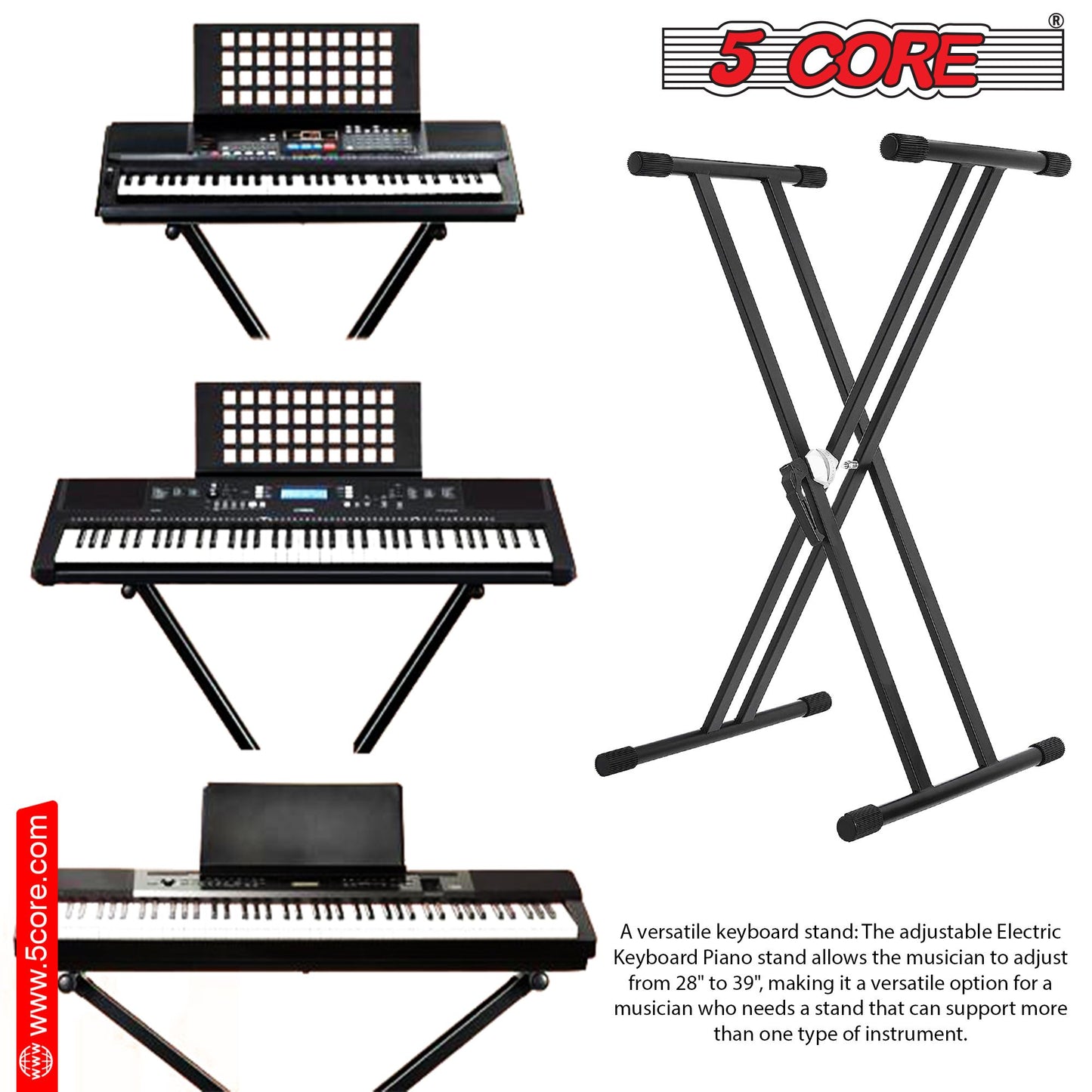 5 CORE Piano Keyboard Stand Double X Style Heavy Duty Adjustable Digital Electric Piano Riser Durable & Sturdy Music Syn image 9