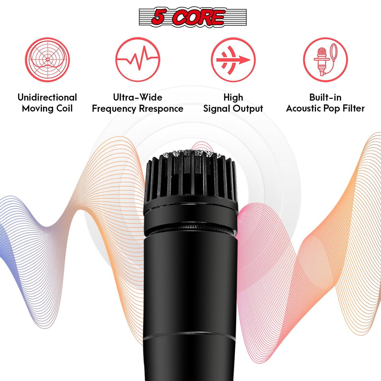 5 CORE Professional Dynamic Vocal Microphone Neodymium Cardioid Unidirectional Handheld Mic for Singing Karaoke Steel Me image 2