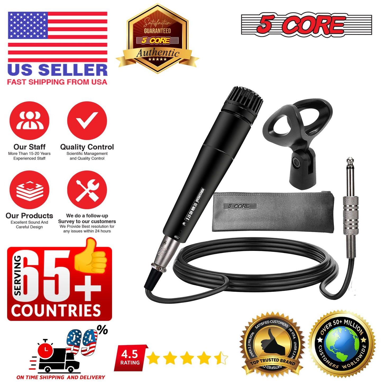 5 CORE Professional Dynamic Vocal Microphone Neodymium Cardioid Unidirectional Handheld Mic for Singing Karaoke Steel Me image 12