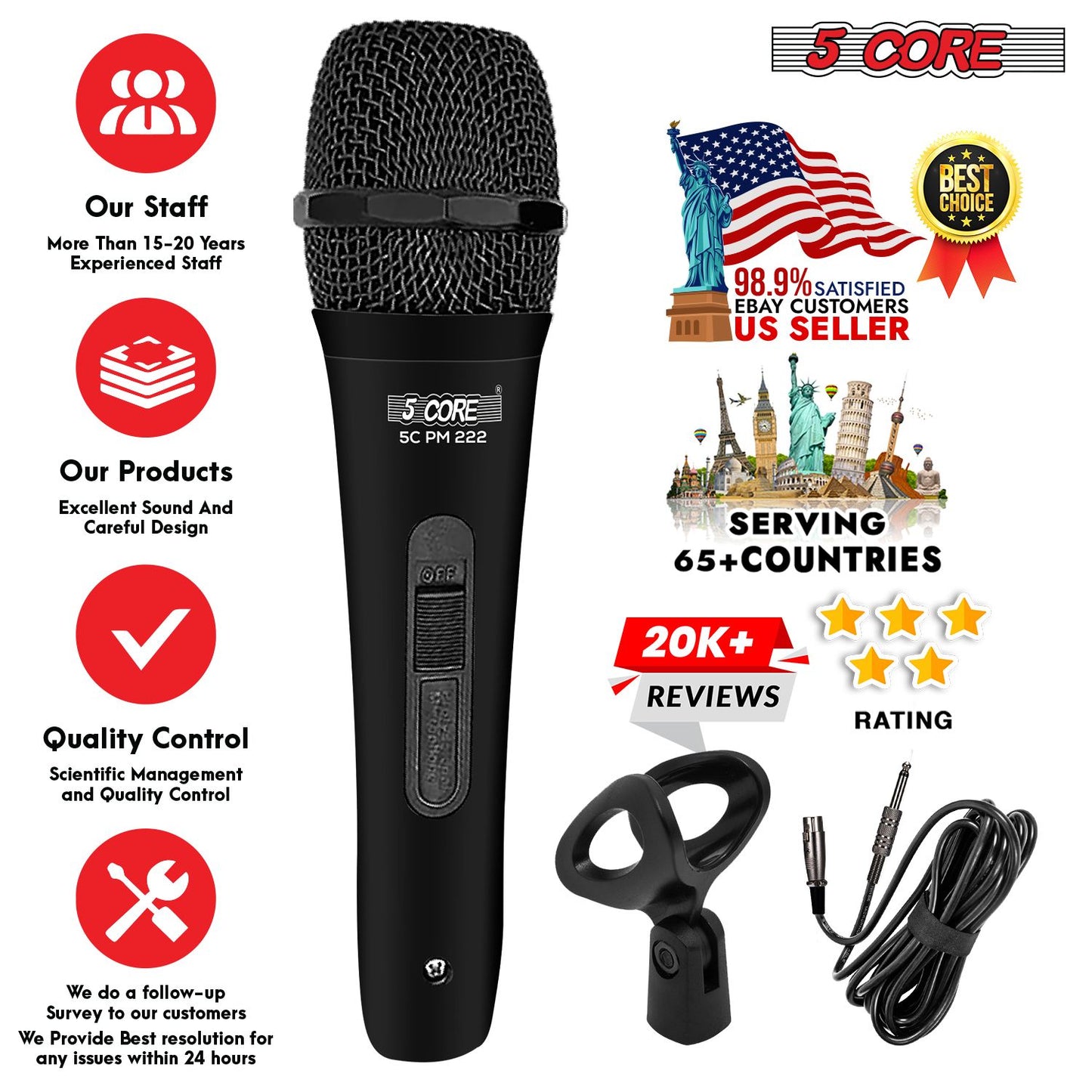 5 CORE Professional Dynamic Vocal Microphone Neodymium Cardioid Unidirectional Handheld Mic for Singing Karaoke Steel Me image 10