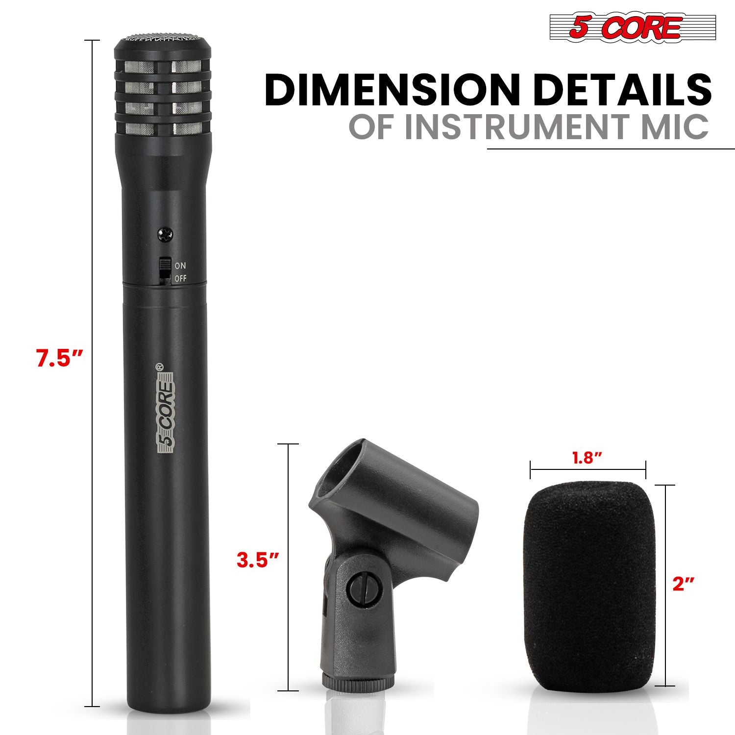 5 CORE Professional Instrument Microphone Pencil Mic Condenser Cardioid Unidirectional Stick Microfono with Windscreen M image 10