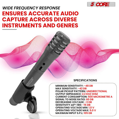 5 CORE Professional Instrument Microphone Pencil Mic Condenser Cardioid Unidirectional Stick Microfono with Windscreen M image 2