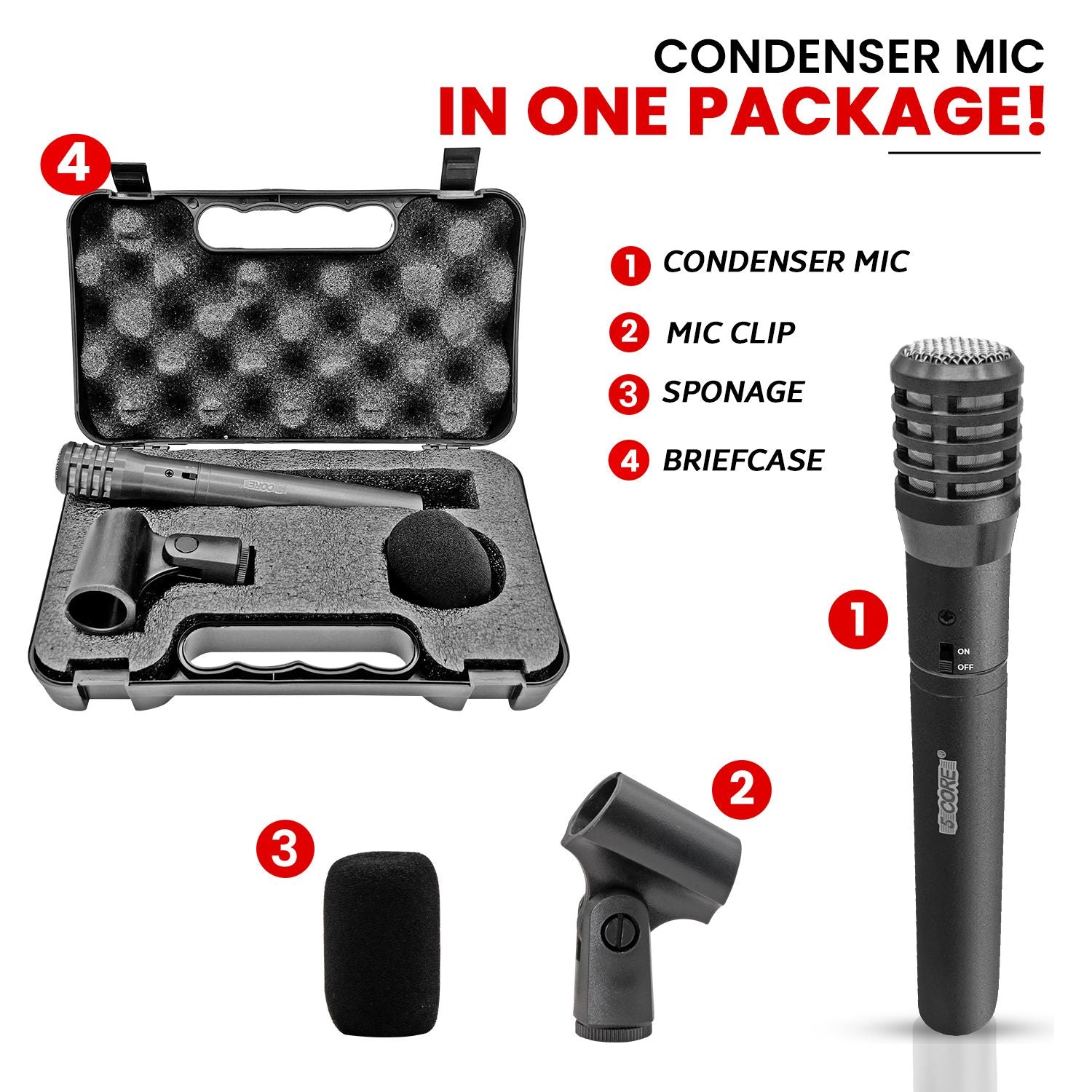 5 CORE Professional Instrument Microphone Pencil Mic Condenser Cardioid Unidirectional Stick Microfono with Windscreen M image 6