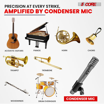 5 CORE Professional Instrument Microphone Pencil Mic Condenser Cardioid Unidirectional Stick Microfono with Windscreen M image 8
