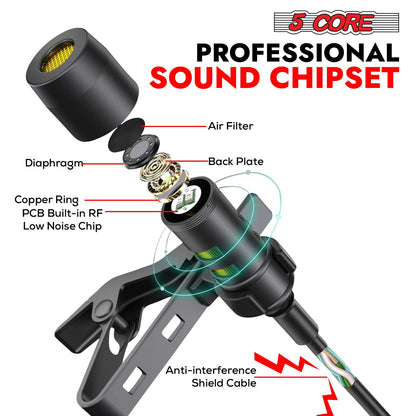 5 Core Professional Omnidirectional Lavalier Microphone 3.5mm Clip-On Lapel Mic for Smartphone DSLR Camera PC Interview  image 2