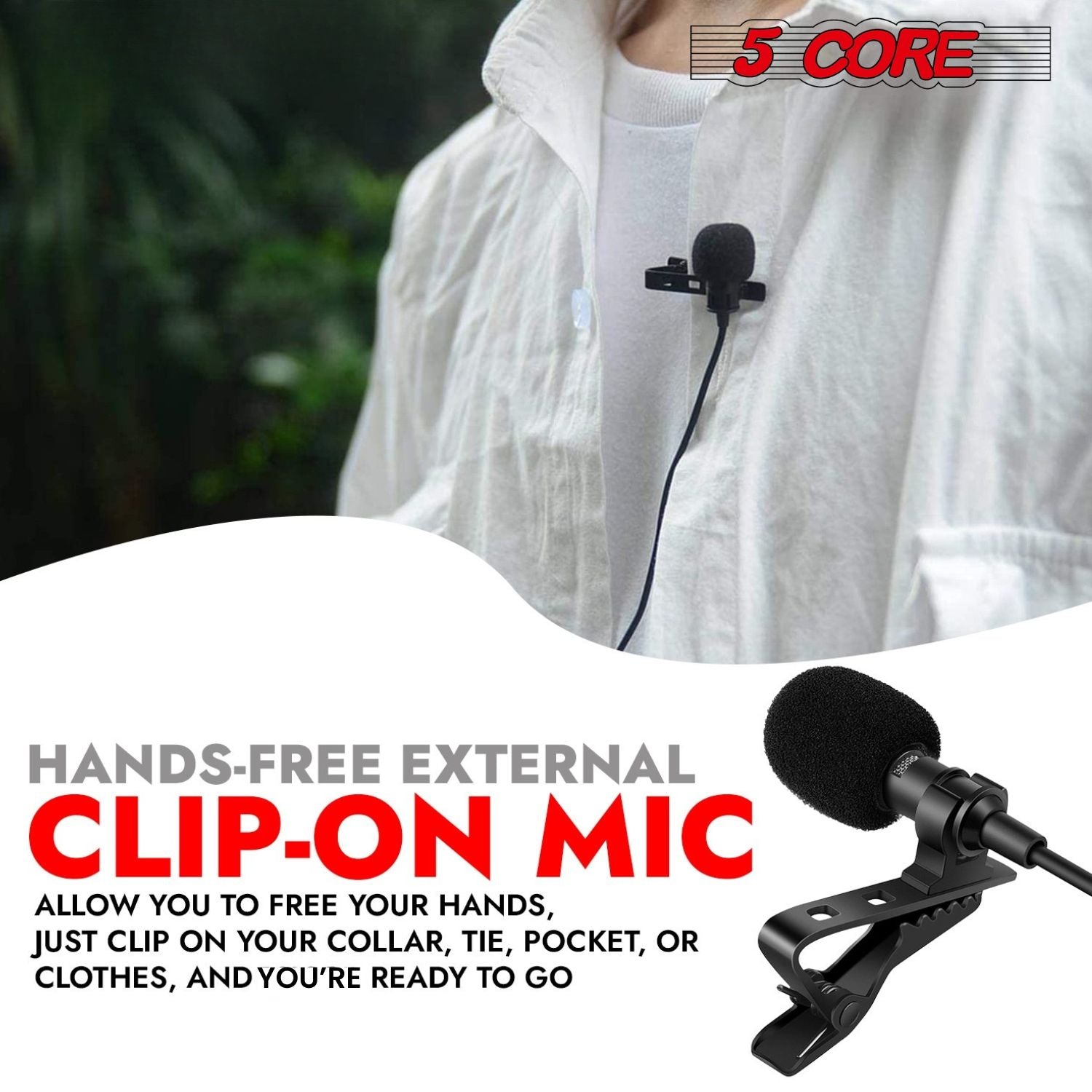 5 Core Professional Omnidirectional Lavalier Microphone 3.5mm Clip-On Lapel Mic for Smartphone DSLR Camera PC Interview  image 5