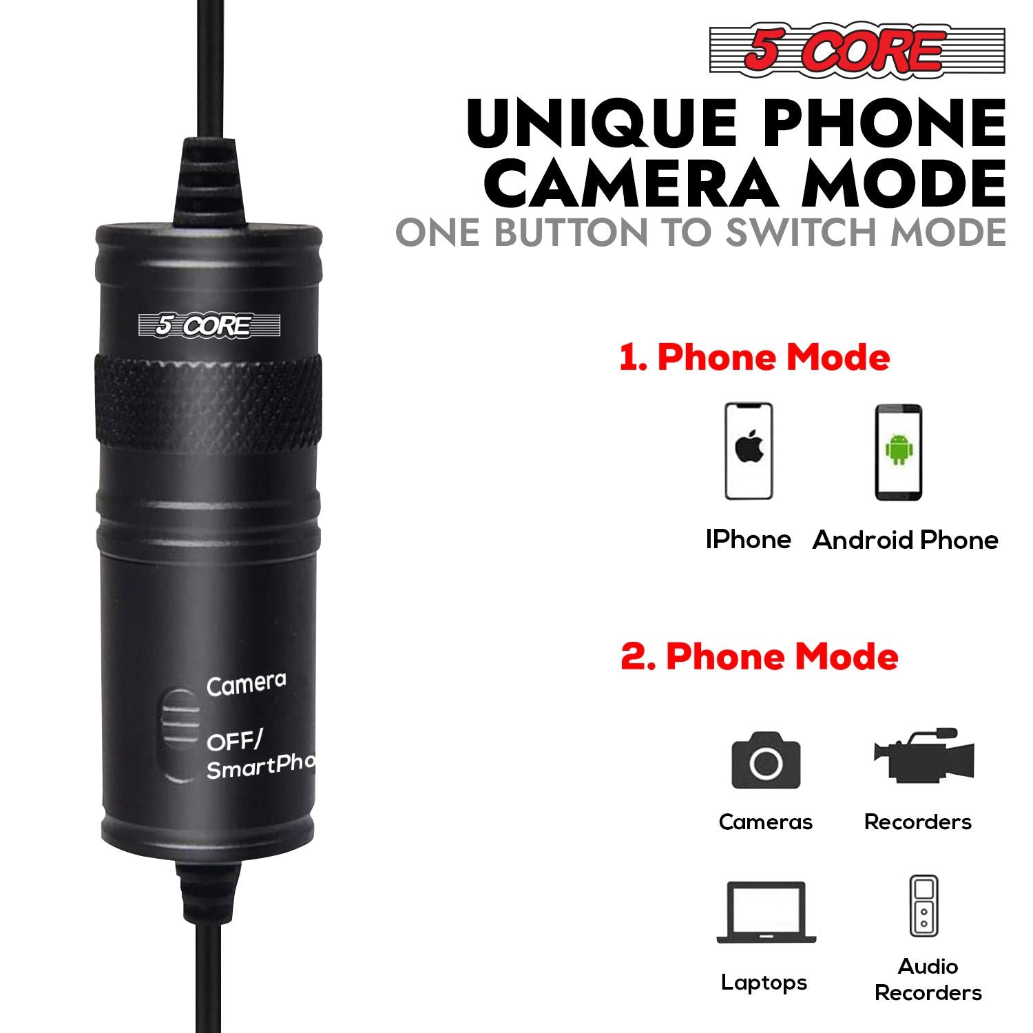 5 Core Professional Omnidirectional Lavalier Microphone 3.5mm Clip-On Lapel Mic for Smartphone DSLR Camera PC Interview  image 3