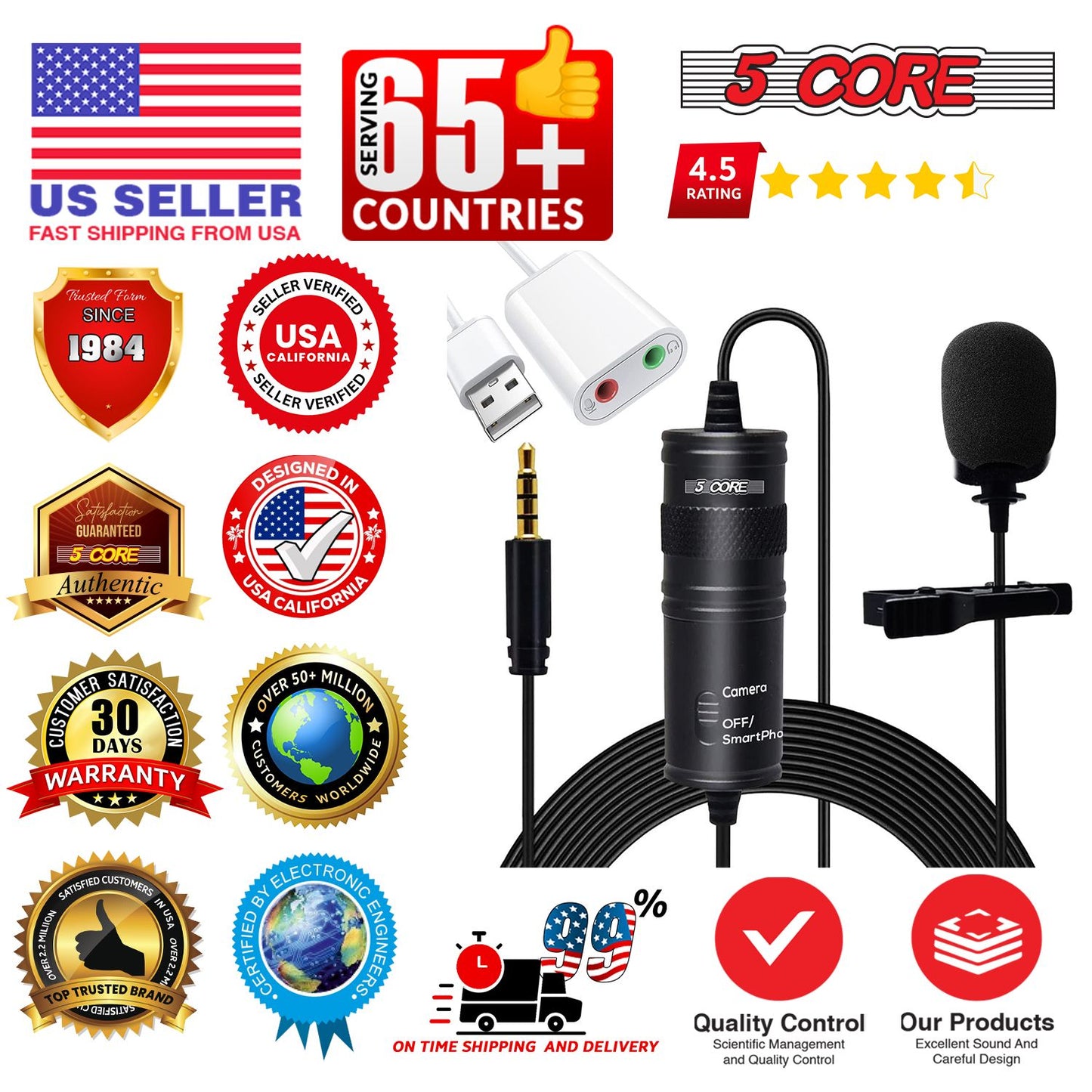 5 Core Professional Omnidirectional Lavalier Microphone 3.5mm Clip-On Lapel Mic for Smartphone DSLR Camera PC Interview  image 10