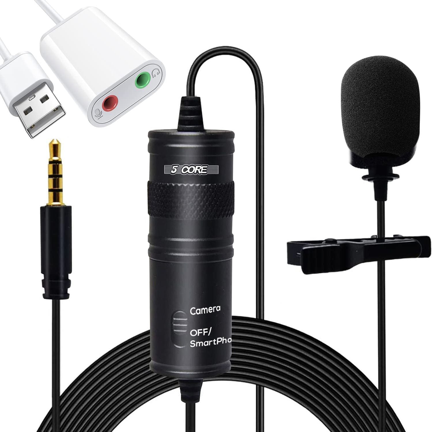 5 Core Professional Omnidirectional Lavalier Microphone 3.5mm Clip-On Lapel Mic for Smartphone DSLR Camera PC Interview  image 1